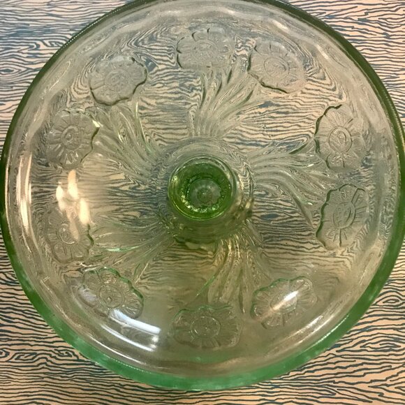 Set of 2 Sherbet Dessert Green Depression Glass Footed Dishes Shallow Bowls Used - Picture 3 of 4